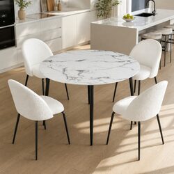 Dining Table and 4 Chairs Set Round Marble White Modern Kitchen Furniture