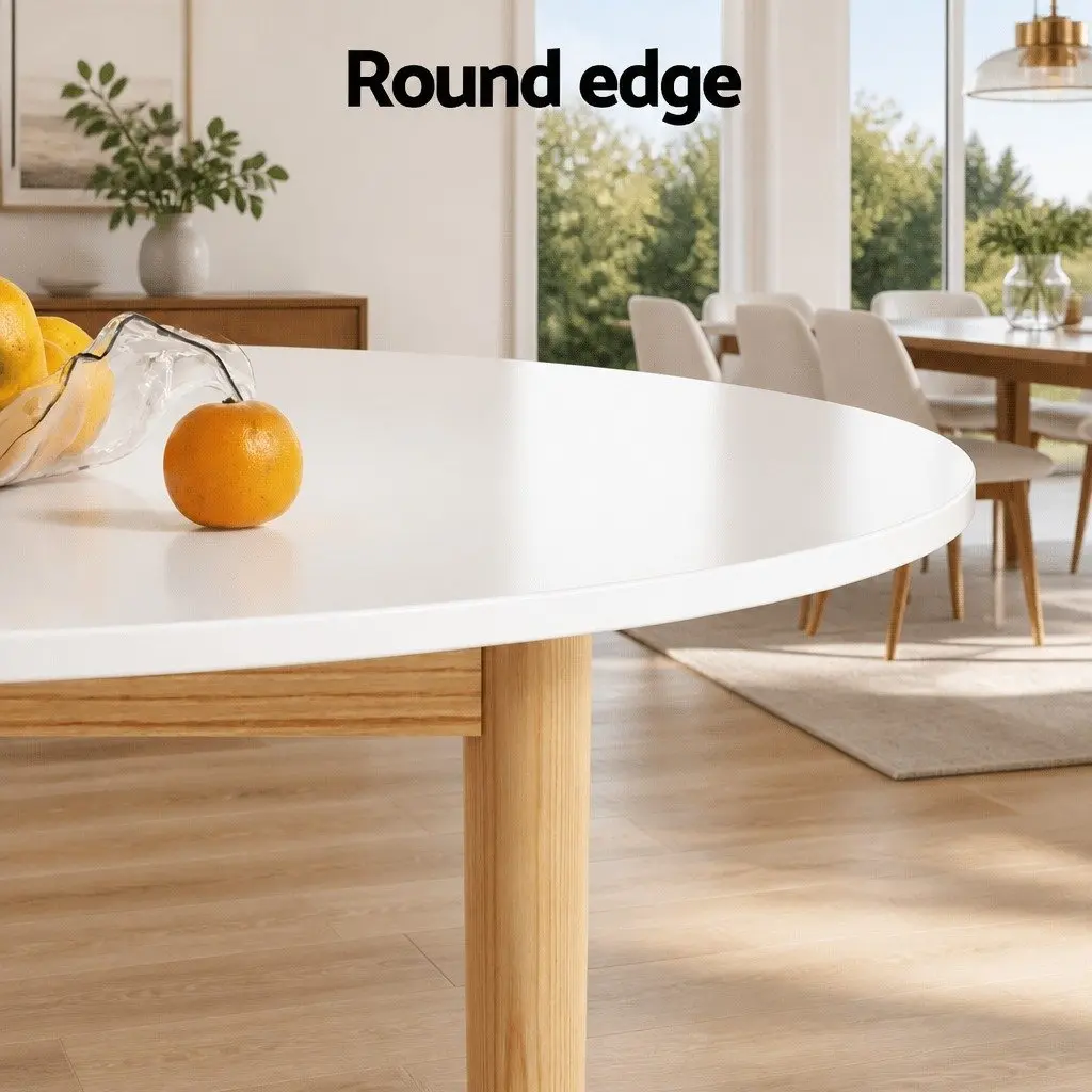 Dining Table and 4 Chairs Set White Round Kitchen Furniture Easy Assembly