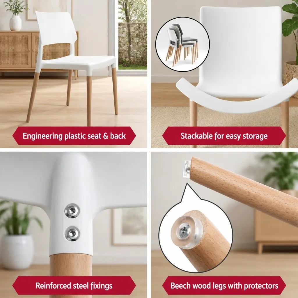 Dining Table and 4 Chairs Set White Round Kitchen Furniture Easy Assembly