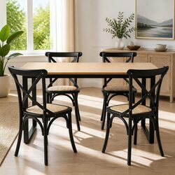 Dining Table and Chairs Set 5PCS Industrial 4 Seater Rattan Kitchen Dining Room