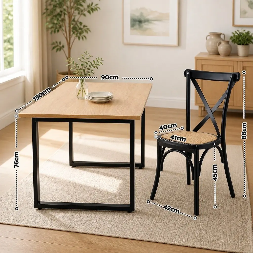 Dining Table and Chairs Set 5PCS Industrial 4 Seater Rattan Kitchen Dining Room