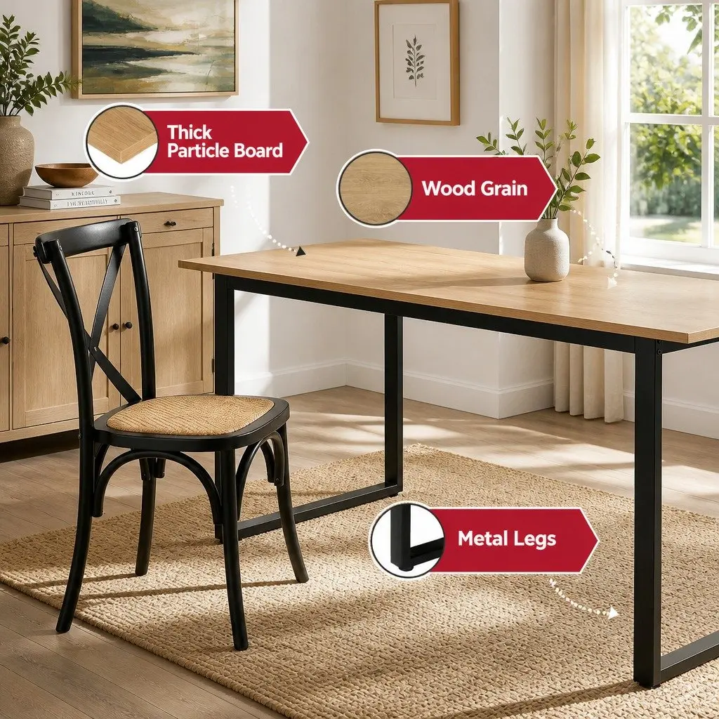 Dining Table and Chairs Set 5PCS Industrial 4 Seater Rattan Kitchen Dining Room