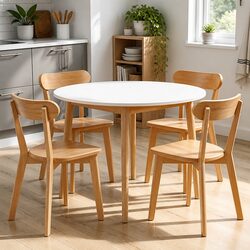 Round Dining Table 5 PCS Set White 108cm Kitchen Chairs Compact Small Space