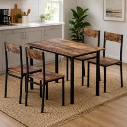 Dining Table and Chairs Set of 5 Compact Kitchen Furniture Brown Rustic Design