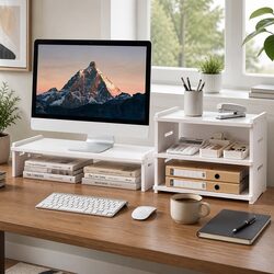 Monitor Stand 3-Tier Desk Organiser 2-in-1 Modular Riser Desktop Shelf Office