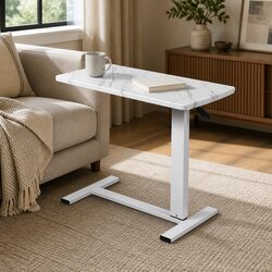 Height Adjustable Sofa Bed Side Table with Wheels 65-93cm Standing Desk White