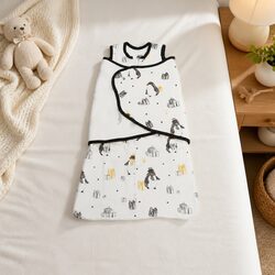 Pure Cotton Knit Newborn Sleepbag Split-Leg Design Penguin Character Sleep Wear