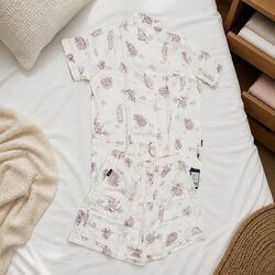 Kids Bamboo Fiber Cotton Short Sleeve Pajama Set Pinecone Space Sleepwear