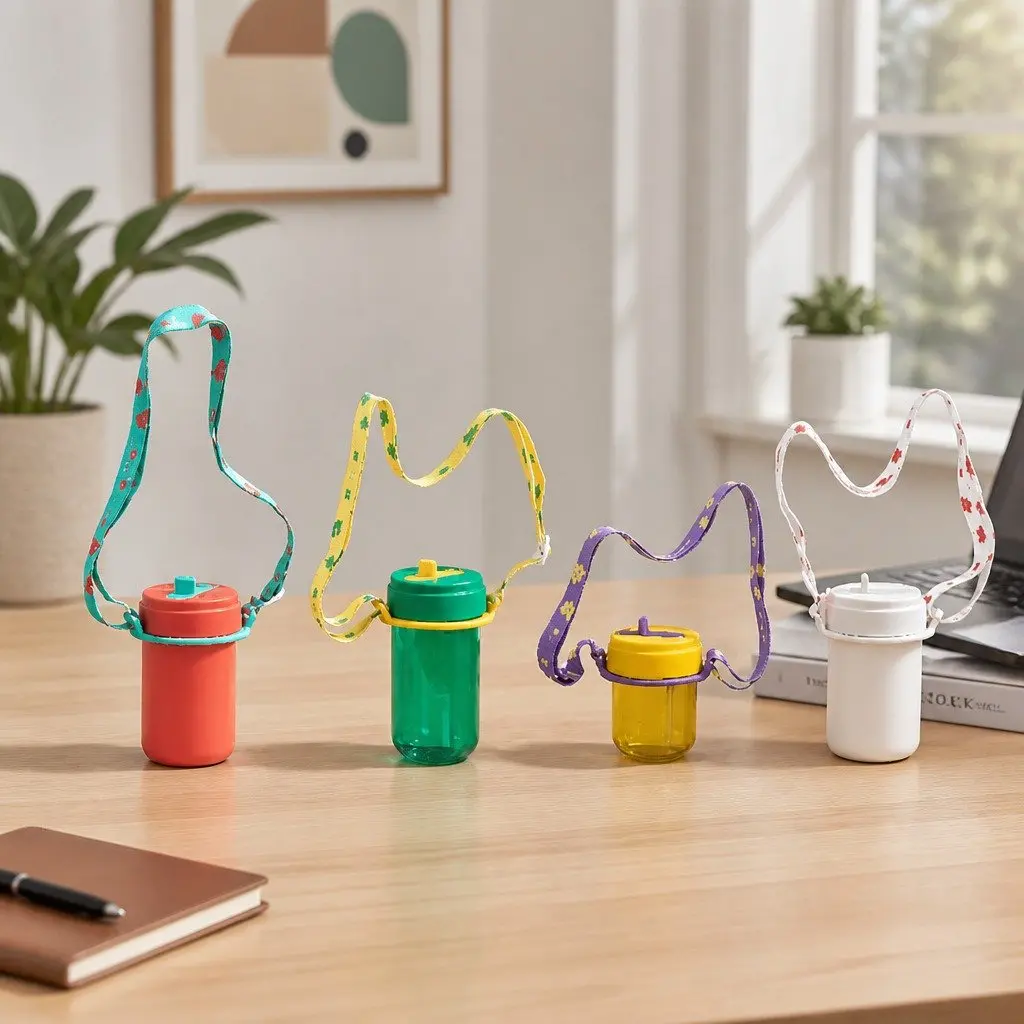 Coffee Cup Carrier Strap Holder On-the-Go Beverage Accessory White