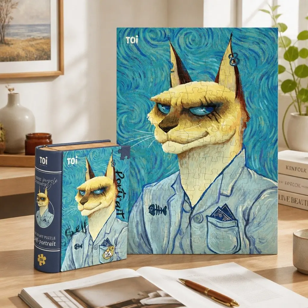 Puzzle Cat in Art Van Gogh Self Portrait 126 Pieces Tin Case