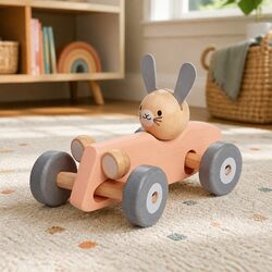 Bunny Racing Car Toy with Turning Wheel Vintage Theme Early Learning Vehicle