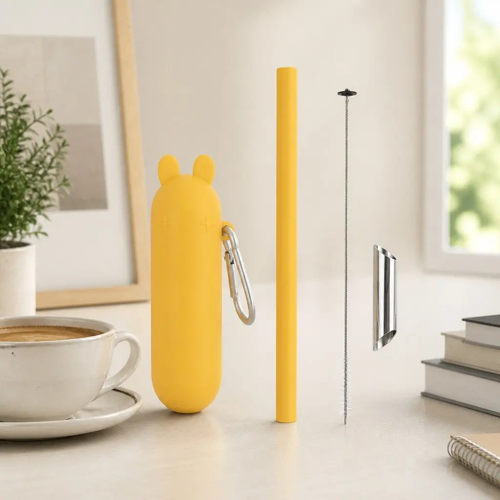 Reusable Bubble Tea Straw Extra Wide Stainless Steel Cleaner Silicone Travel Case