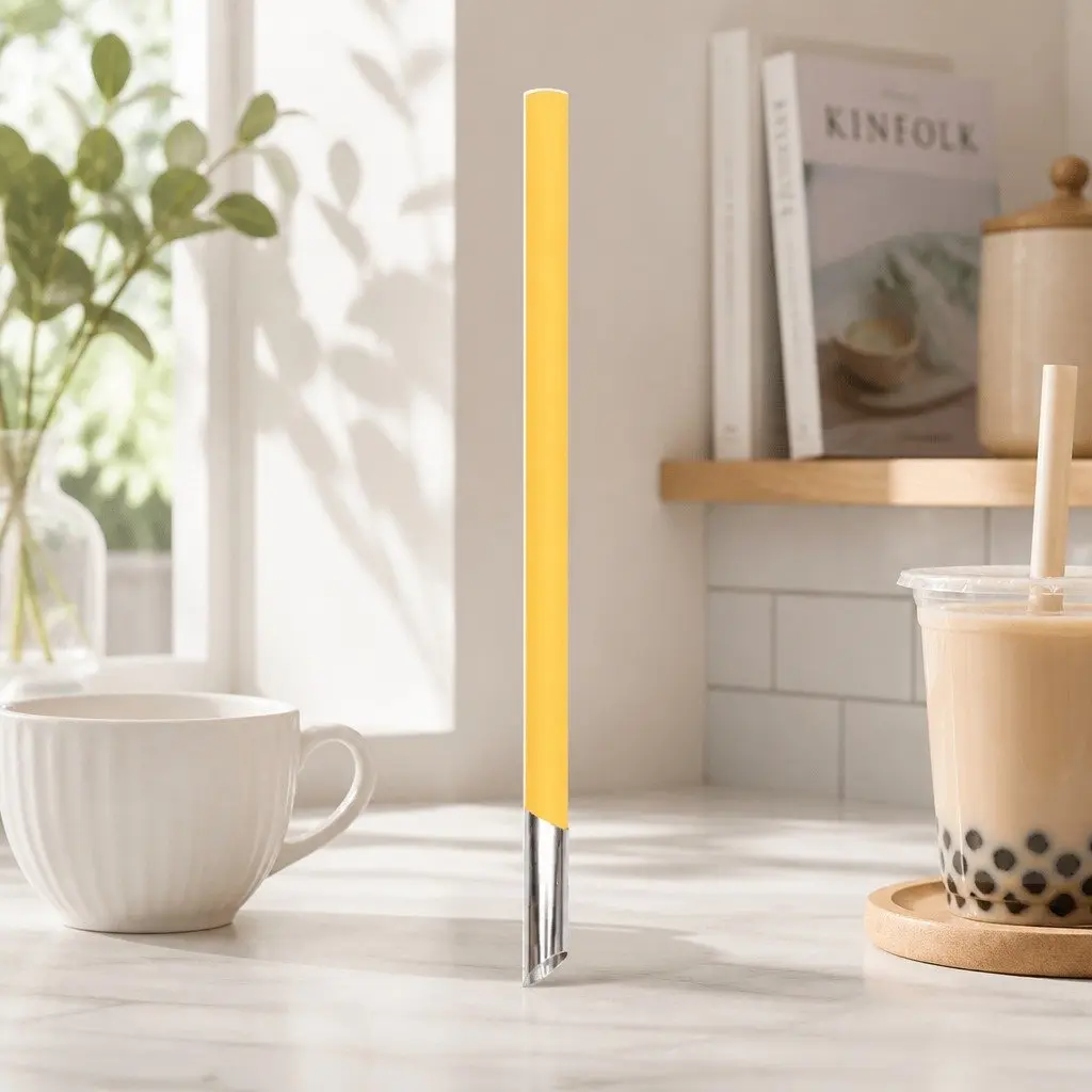 Reusable Bubble Tea Straw Extra-Wide Grey Silicone Travel Case with Carabiner