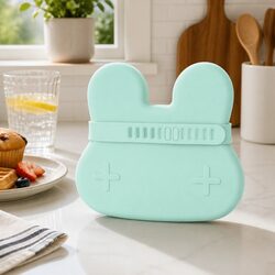 Bunny Snackie Minty Green Toddler Silicone Snack Bowl Plate Strap Freezer Safe