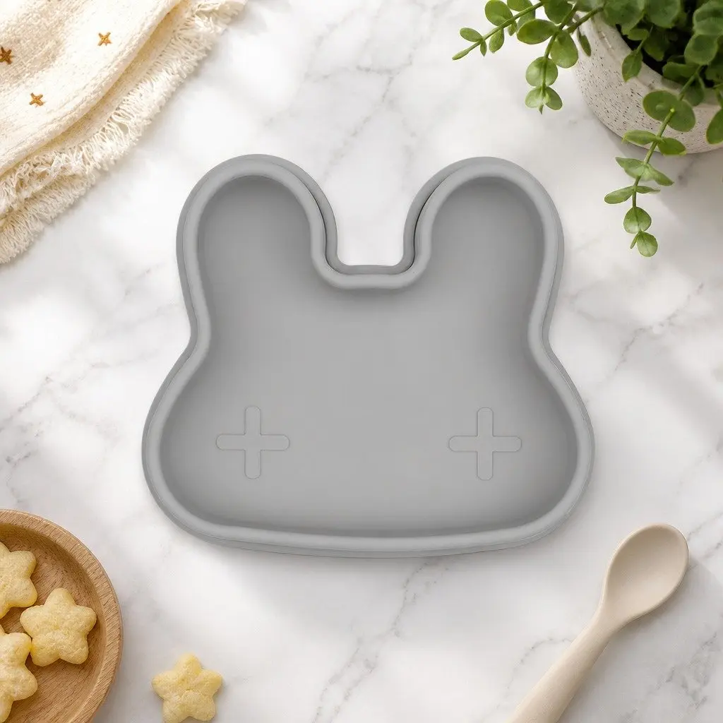 Bunny Snackie Minty Green Toddler Silicone Snack Bowl Plate Strap Freezer Safe