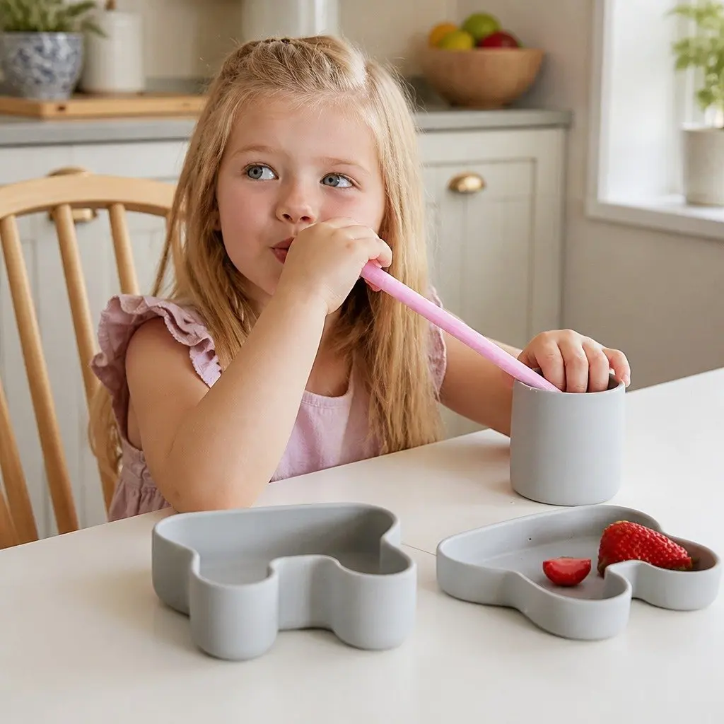 Bunny Snackie Minty Green Toddler Silicone Snack Bowl Plate Strap Freezer Safe