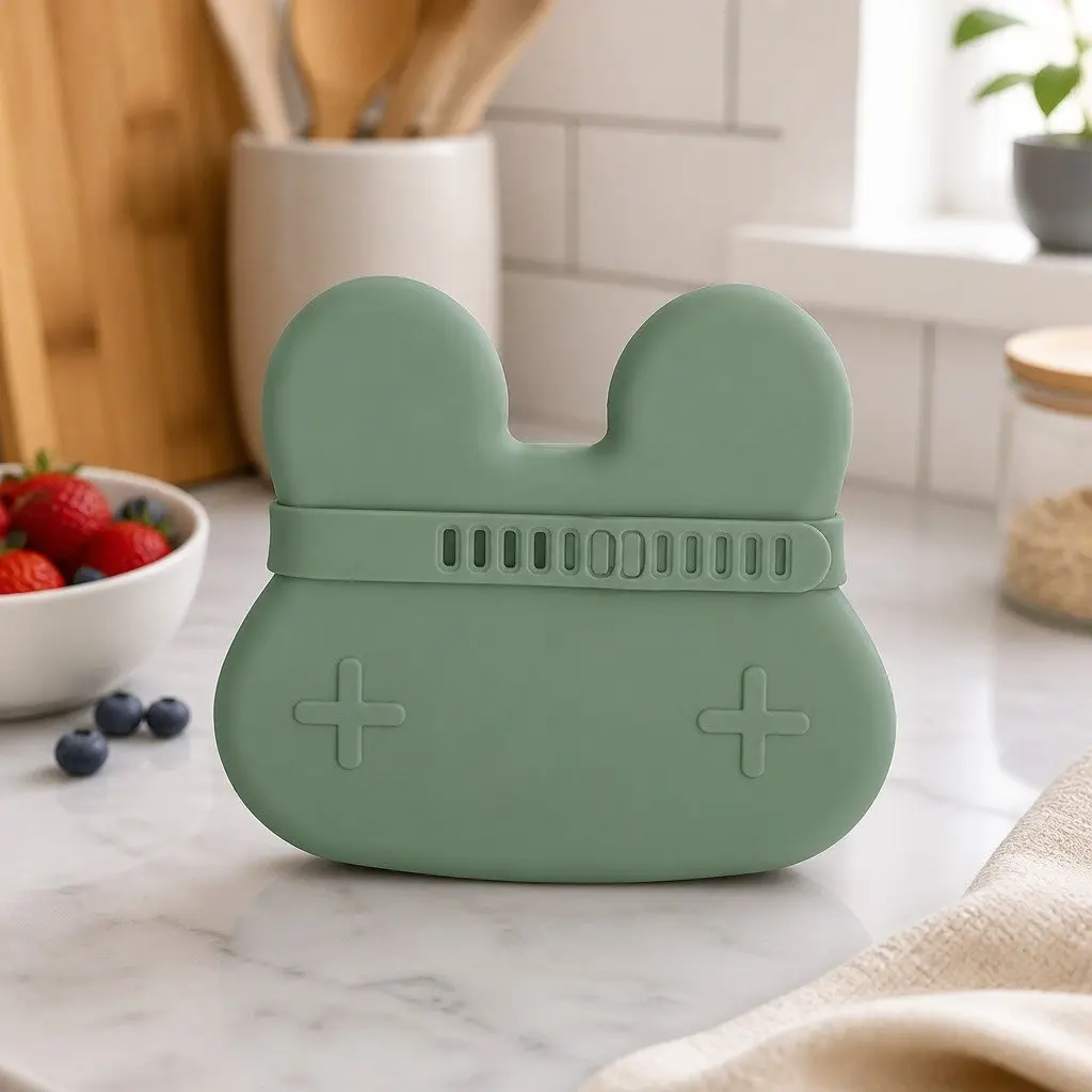 Silicone Toddler Bowl Plate Snack Container Portable Sage
