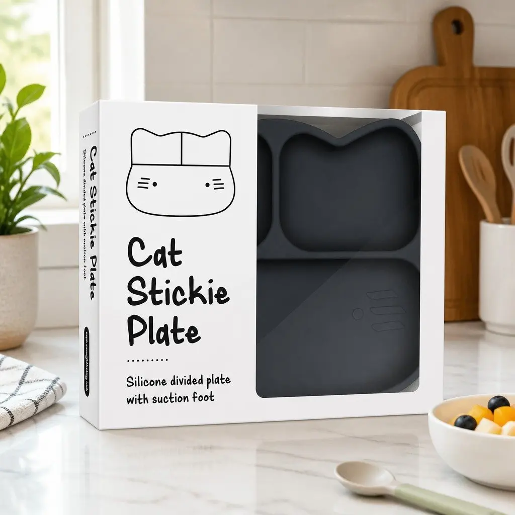 Toddler Divided Suction Plate Three-Section Charcoal Food-Grade Silicone