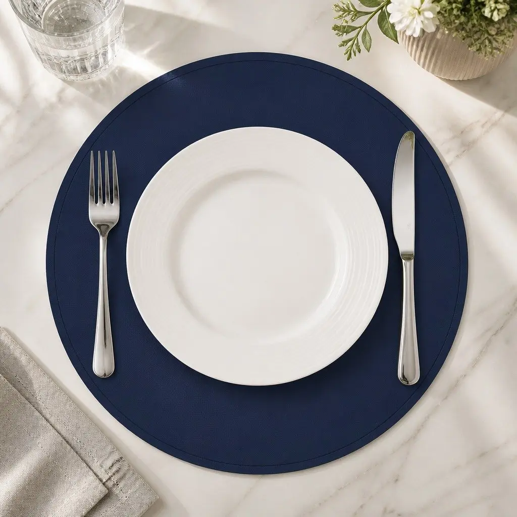 Round Silicone Placemat Non-Slip 38cm Navy