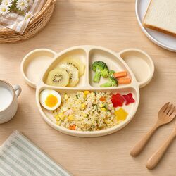 Silicone Suction Food Plate with Lid Baby Kids Feeding Compartments Oatmeal