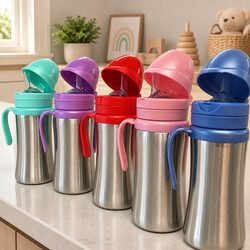Stainless Straw Cup 200ml Infant Sippy Cup 6+ Months Ergonomic Handle