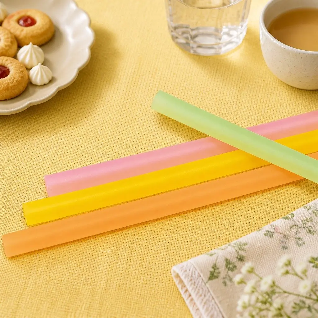 Silicone Zipper Straw Resealable Adjustable Length Pink Yellow