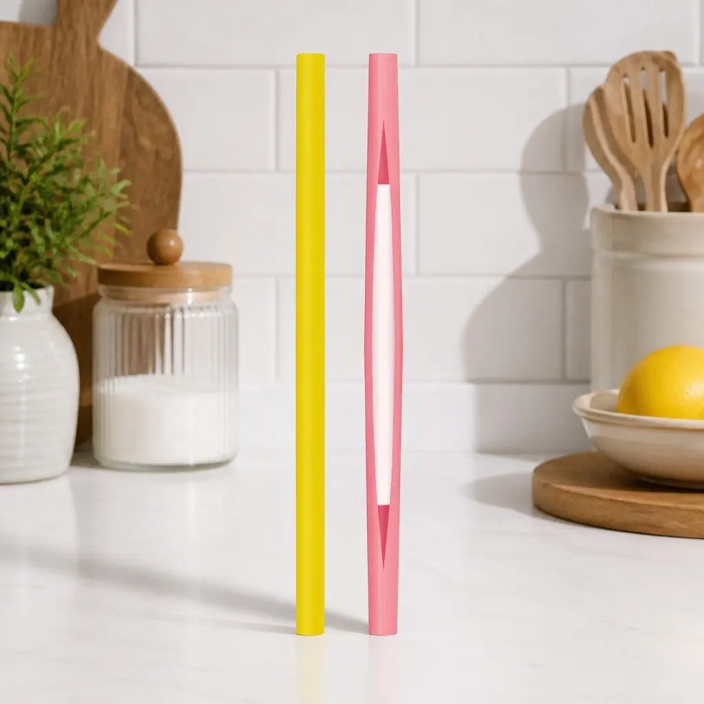 Silicone Zipper Straw Resealable Adjustable Length Pink Yellow