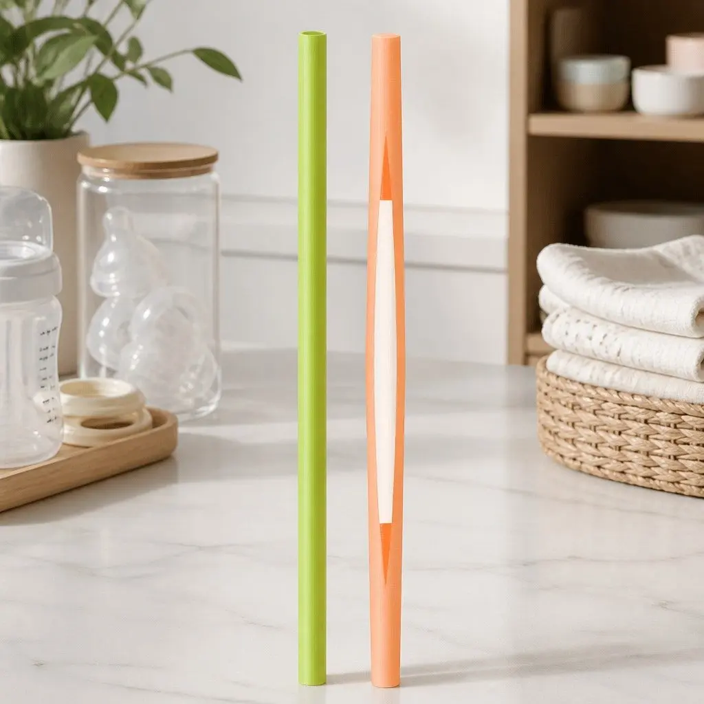 Silicone Zipper Straw Resealable Easy Clean Adjustable Length Green Orange