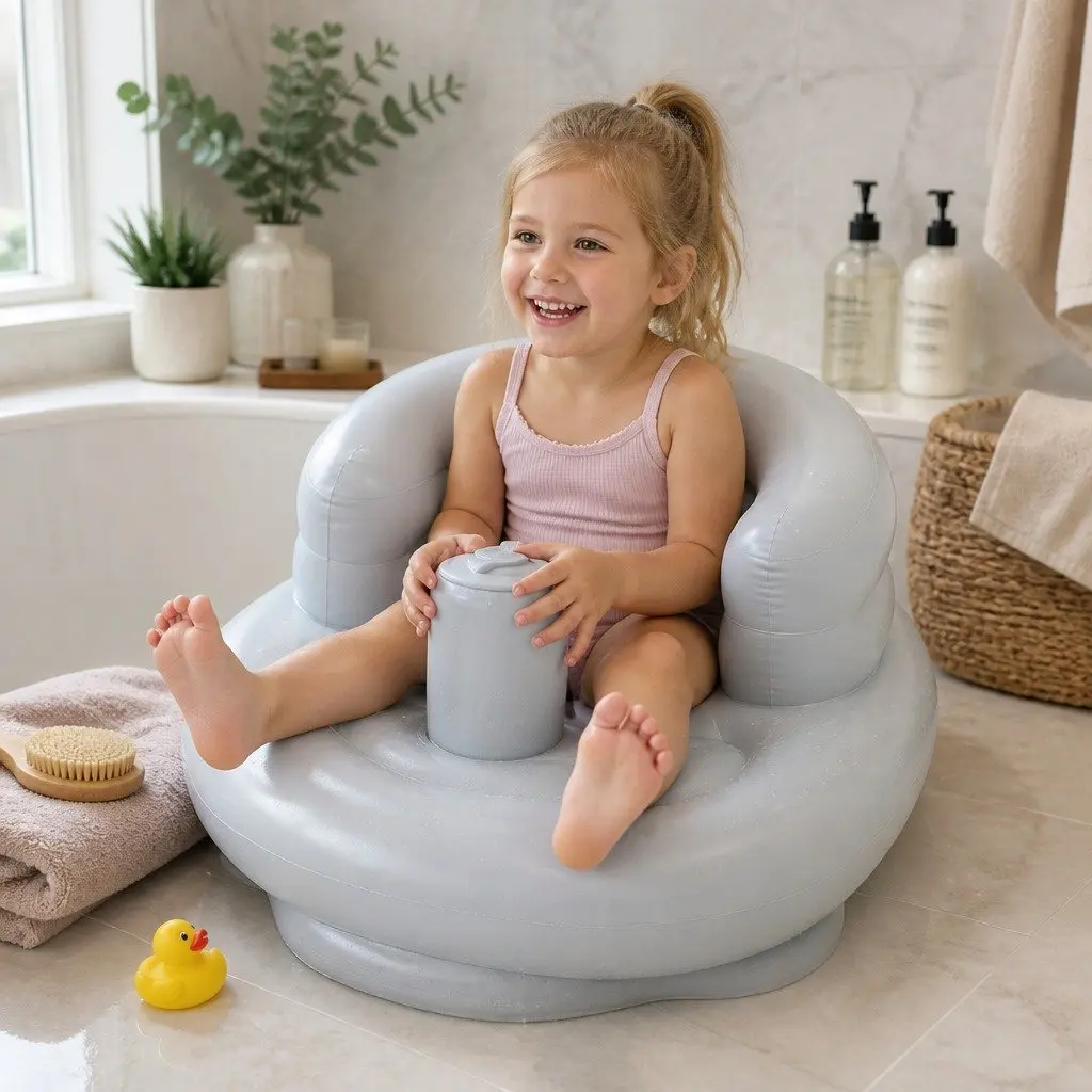 Inflatable Baby Chair Soft PVC Purple Gray Low Center Gravity