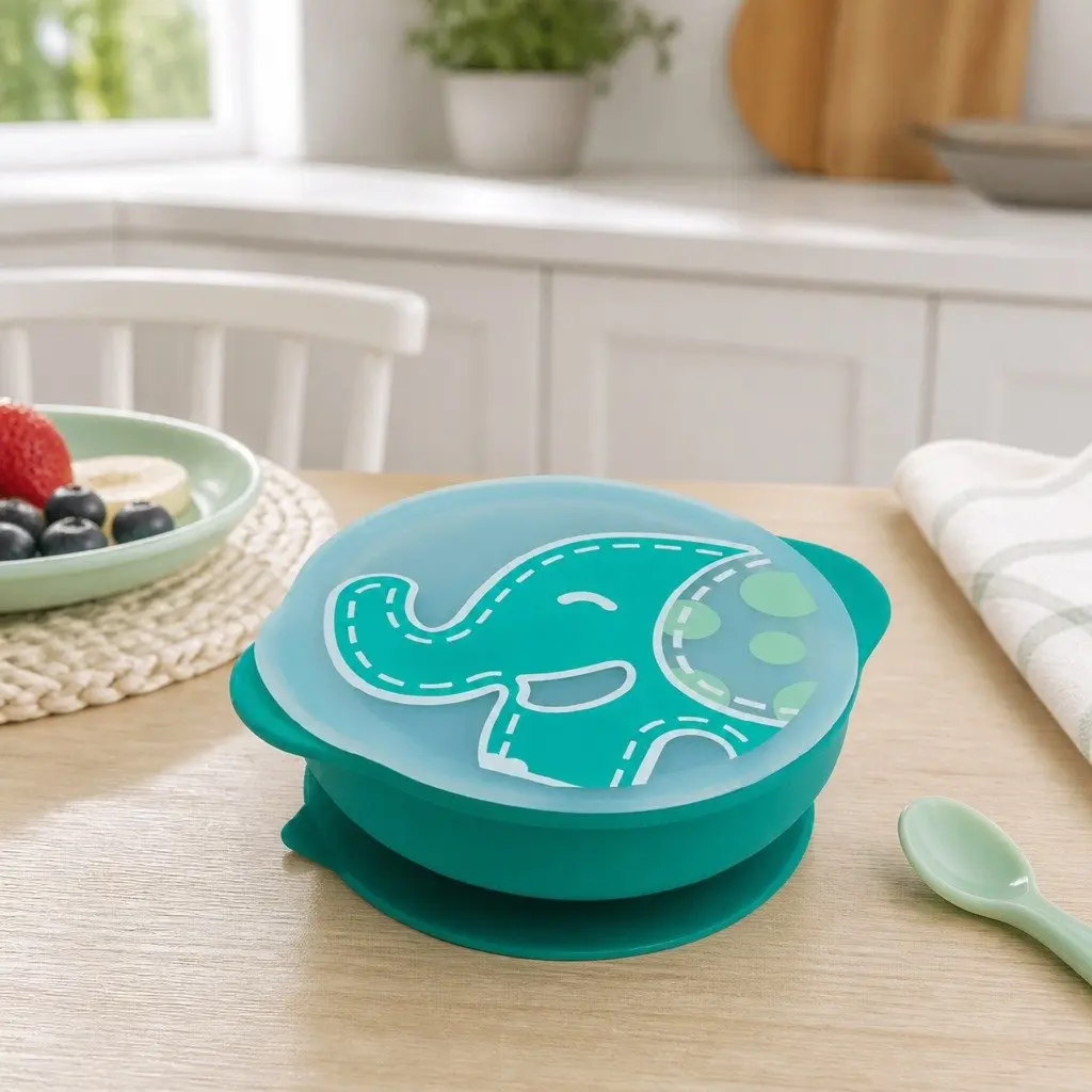 Suction Bowl Self Feeding Toddler Silicone Green