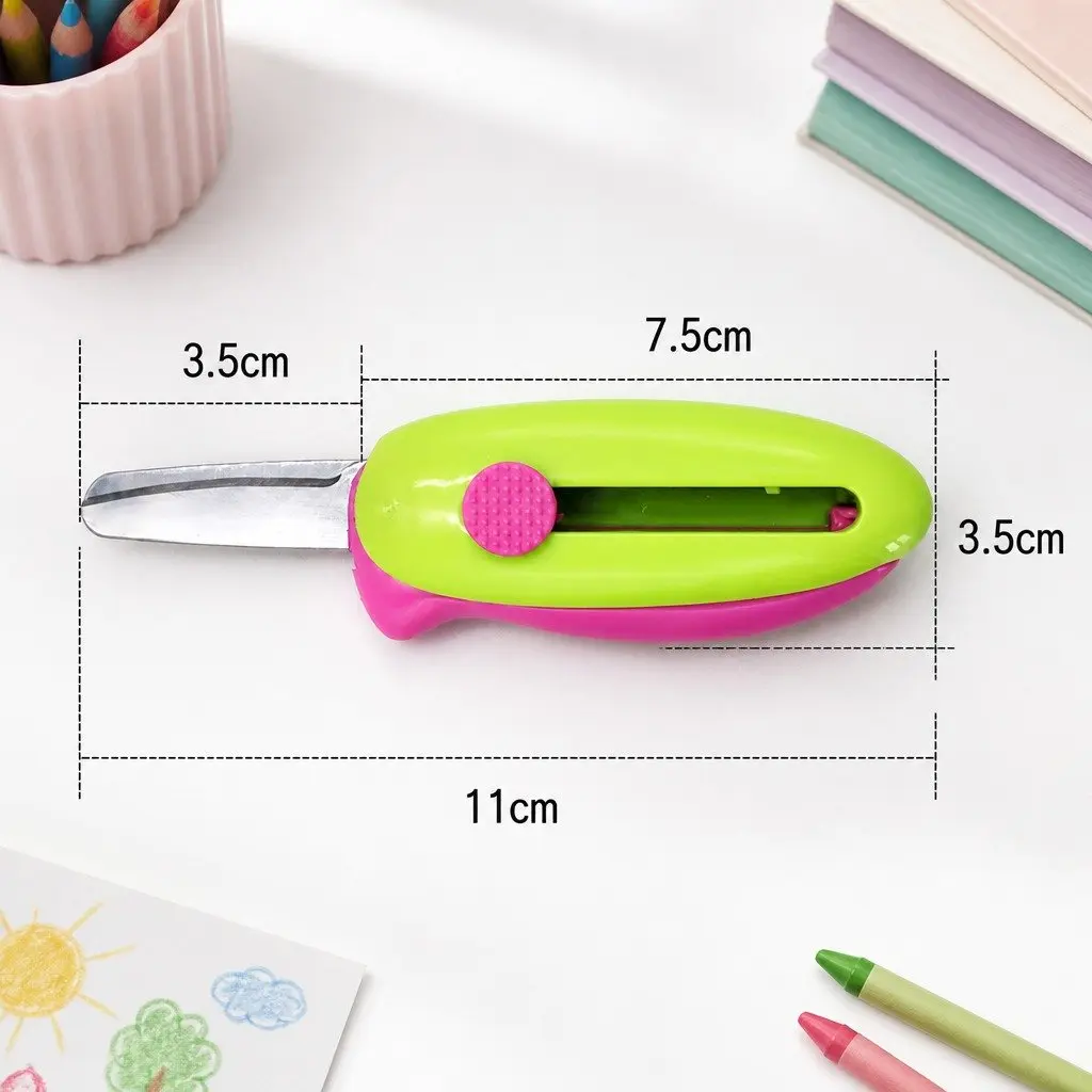 Pocket Scissors Spring-Action Retractable Safe Round Curved Blade for Kids Crafts