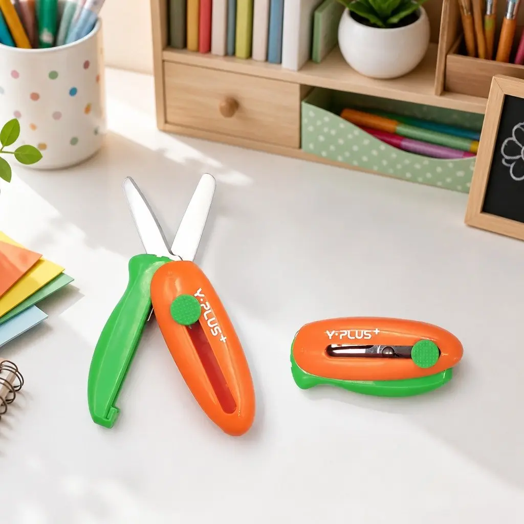 Pocket Scissors Spring-Action Retractable Safe Round Curved Blade for Kids Crafts