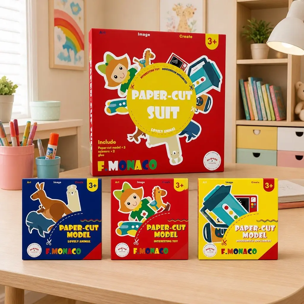 Children's Paper Cutting Craft Kit with Safe Scissors and Templates for Creative Activities