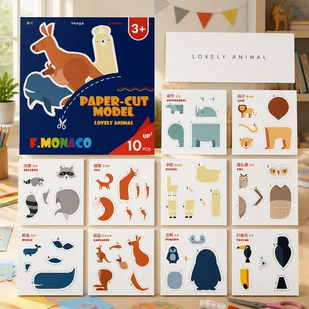 Children's Paper Cutting Kit Creative Craft Activity Pre-Cut Templates Safe Scissors Colorful Materials
