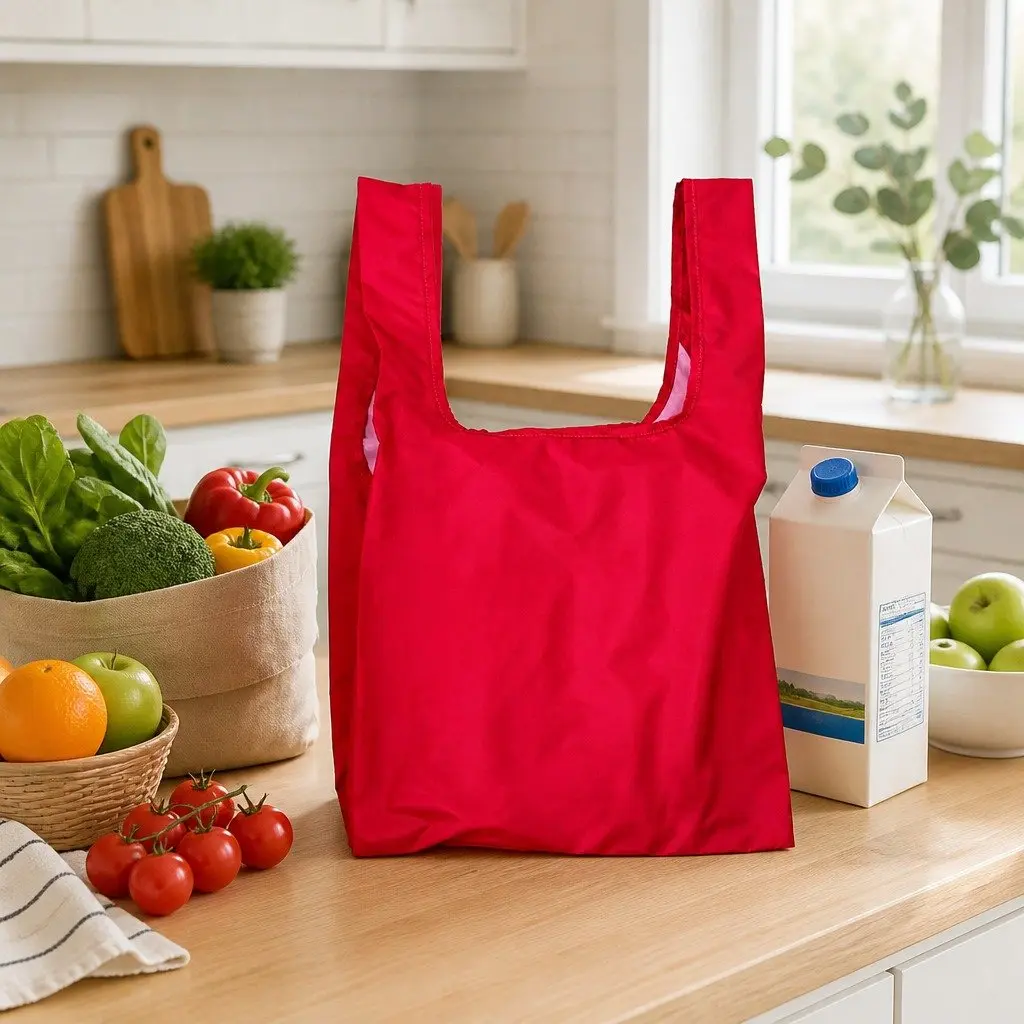 Reusable Shopping Bag Medium Berry Recycled Plastic Bottles Foldable