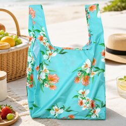 Reusable Shopping Bag Medium Foldable Floral Pattern Recycled Plastic Grocery