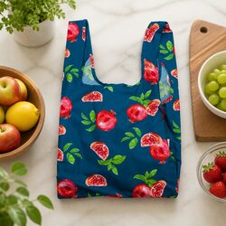 Reusable Shopping Bag Medium Pomegranate Foldable Grocery Tote Eco-Friendly