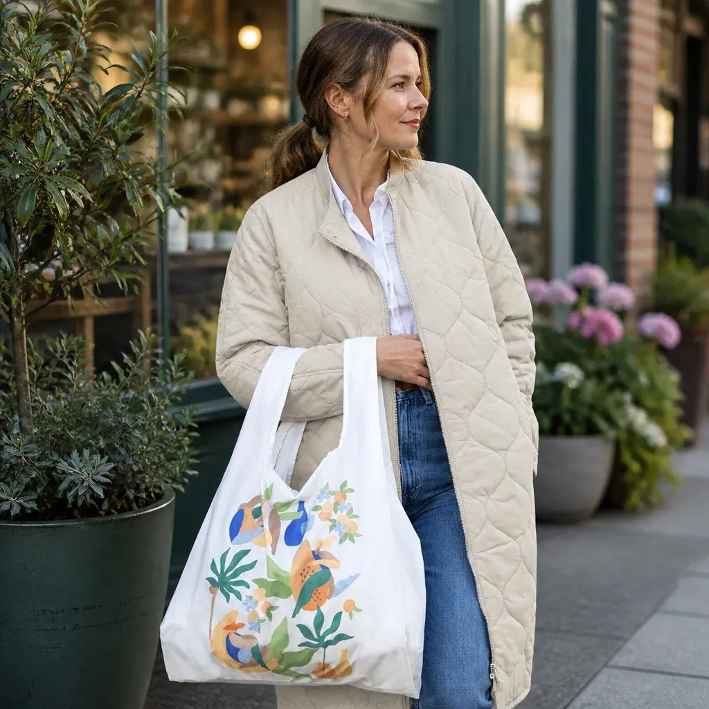 Medium Reusable Shopping Bag Maggie Stephenson Cabana Pattern Recycled Plastic