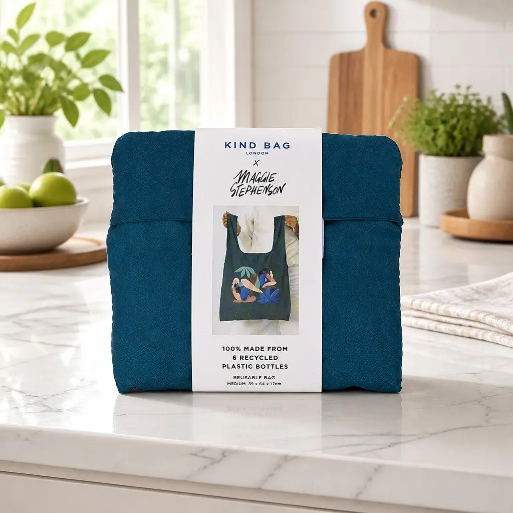 Medium Reusable Shopping Bag Foldable Grocery Tote Eco-Friendly Recycled Plastic