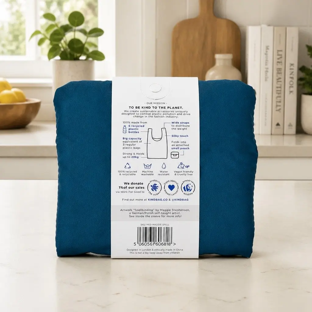Medium Reusable Shopping Bag Foldable Grocery Tote Eco-Friendly Recycled Plastic