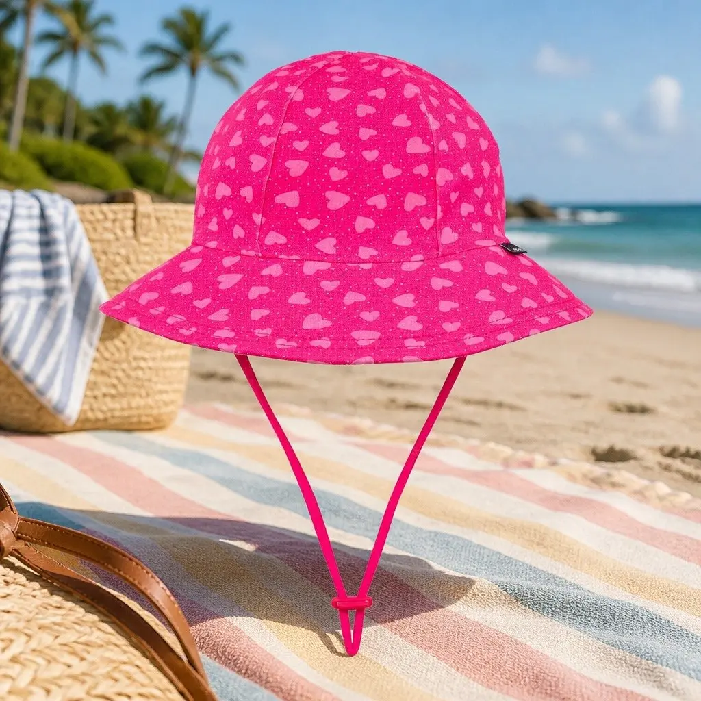 Kids Ponytail Bucket Hat UPF50+ Sun Protection Anti-Flop Brim Girls Size L