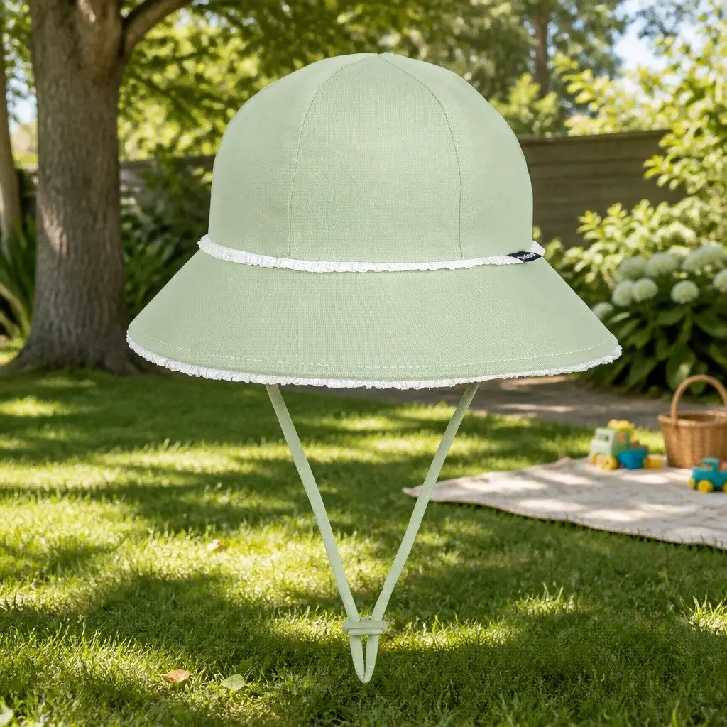 Kids Ponytail Bucket Hat UPF50+ Sun Protection Ruffle Trim Girls Large