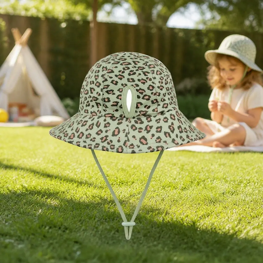 Kids Ponytail Bucket Hat UPF50+ Sun Protection Anti-Flop Brim Stretch Chin Strap