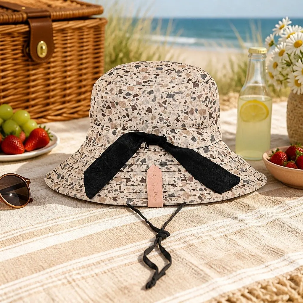 Kids Bucket Hat Reversible UPF50+ Sun Protection Wide Brim Lightweight Terrazzo Ebony