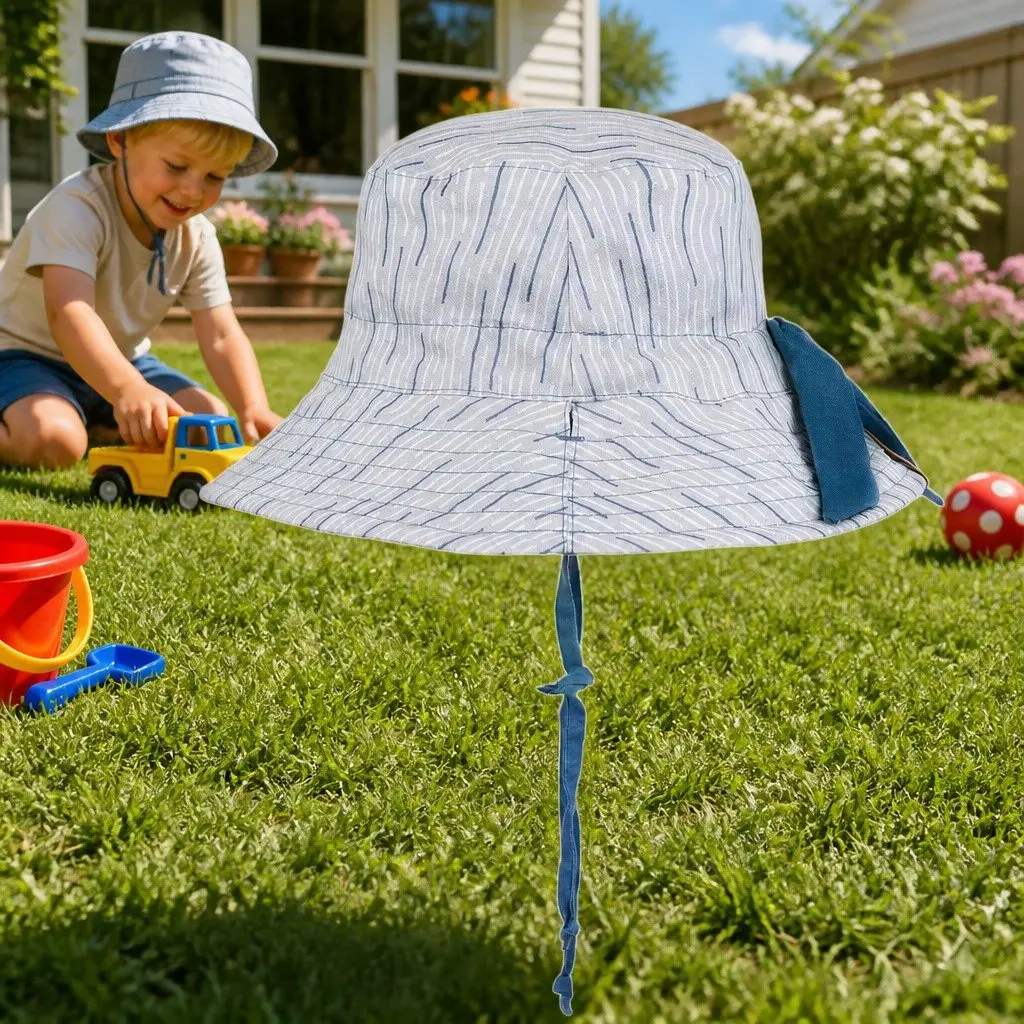 Kids Reversible Bucket Hat Explorer Style Wide Brim Sun Protection Adjustable