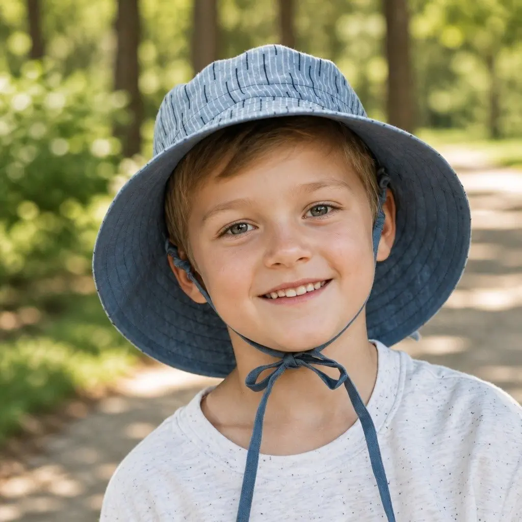 Kids Reversible Bucket Hat Explorer Style Wide Brim Sun Protection Adjustable