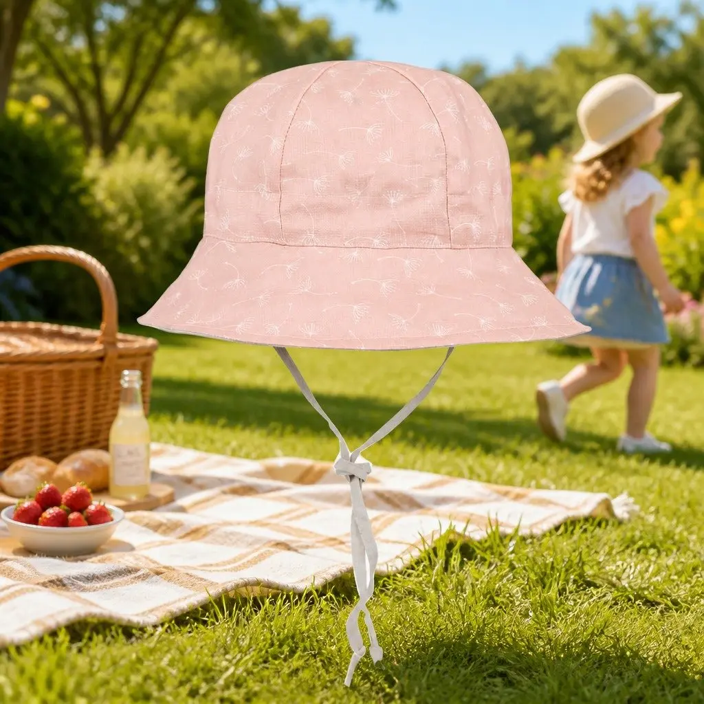 Kids Reversible Bucket Hat Wide Brim UPF50+ Sun Protection Adjustable Ties