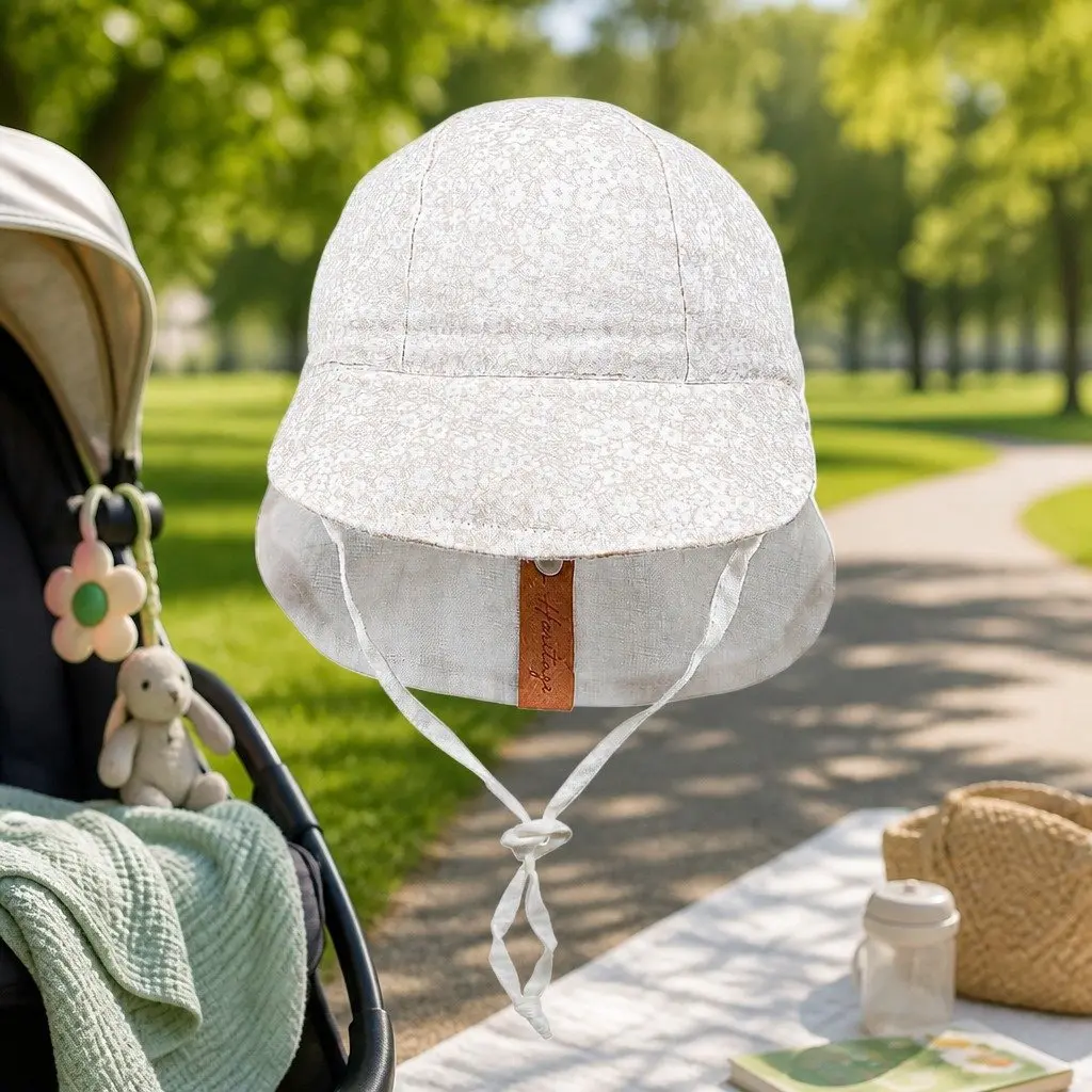 Baby Reversible Legionnaire Hat Willow Blanc M Flap Sun Protection Pram Carrier