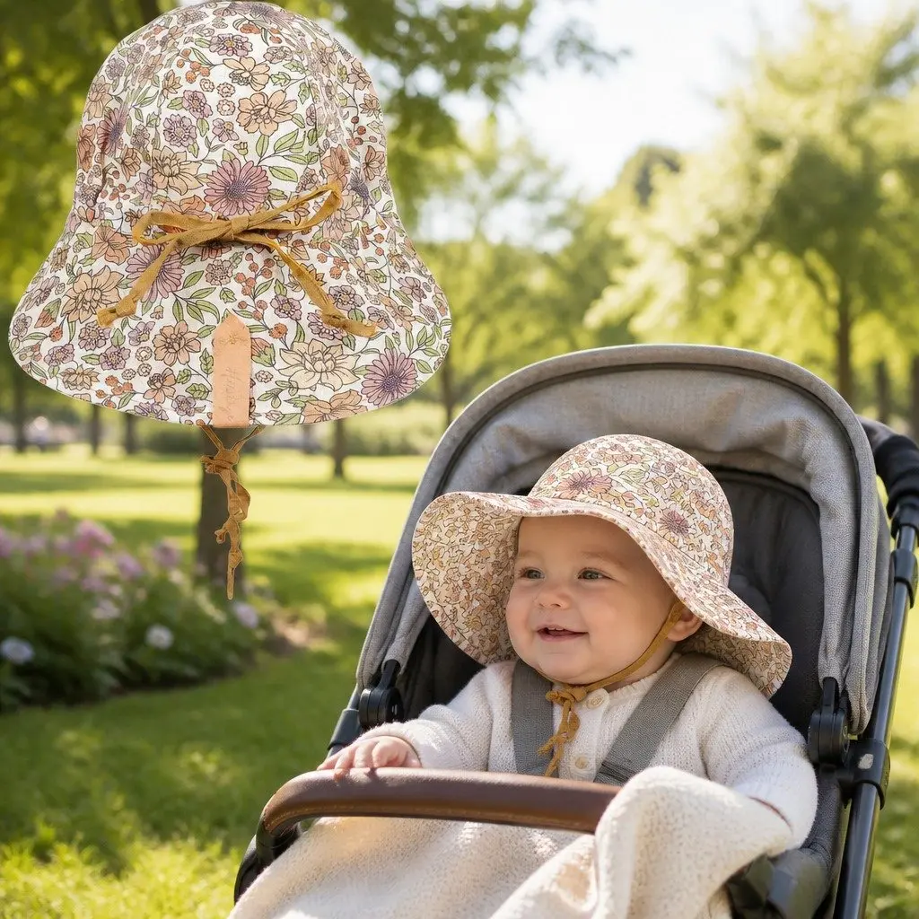 Baby Flap Hat Reversible UPF50+ Sun Protection Pram Carrier Newborn Toddler