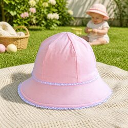 Toddler Bucket Sun Hat Soft Flexible Brim UPF50+ Baby Pram Carrier Ruffle Trim